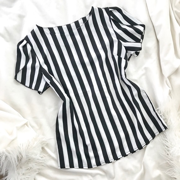 Tops - Black + White Striped Blouse Tops - Black + White Striped Blouse